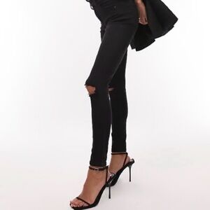 Topshop moto Jamie jeans black ripped knees 32